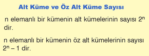 Alt küme ve öz alt küme sayısı