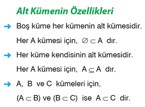 Alt kümenin özellikleri