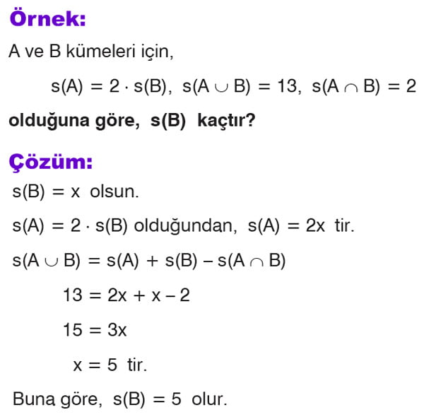 Birleşim İşleminin eleman sayısı örnek 2