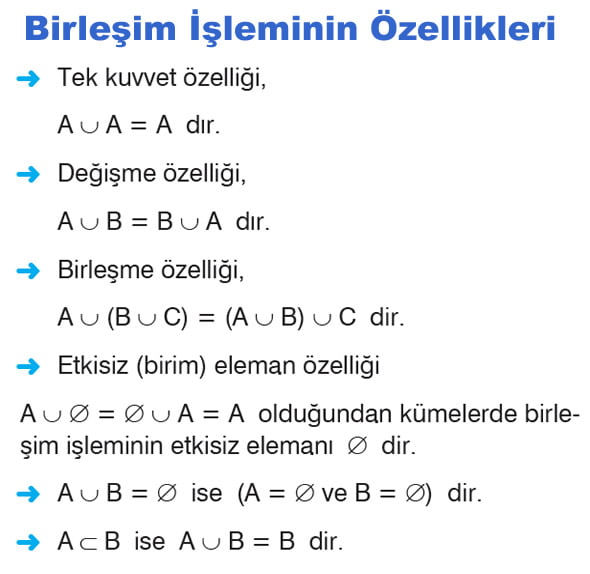 Birleşim işleminin özellikleri