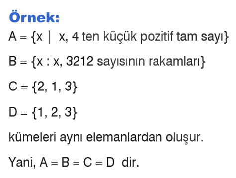 Eşit kümeler örnek 2