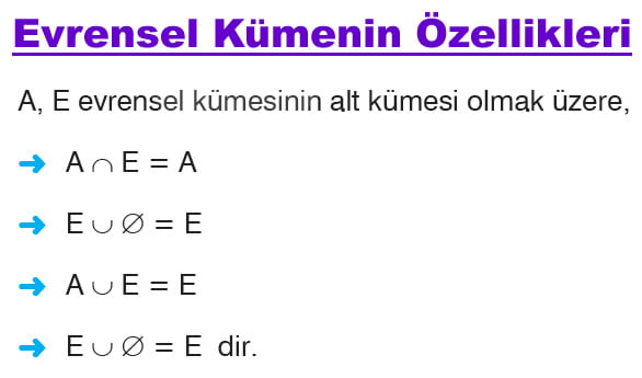 Evrensel kümenin özellikleri