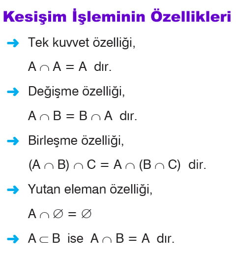 Kesişim işleminin özellikleri