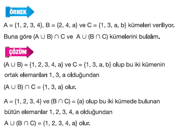 Kümelerde Kesişim ve birleşim işlemi örnek 1