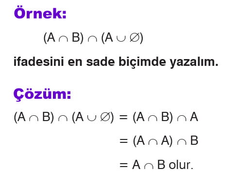 Kümelerde kesişim ve birleşim işlemi örnek 2