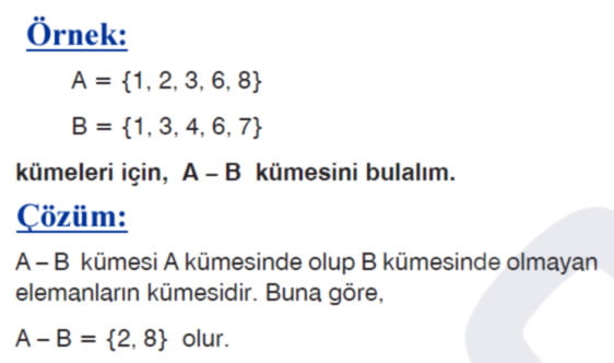 Kümelerde fark işlemi örnek soru 1