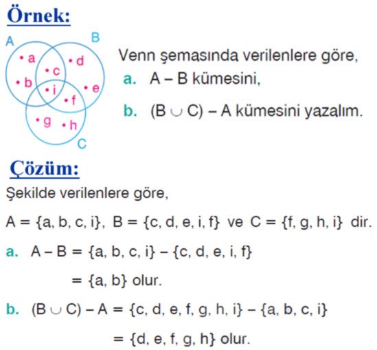 Kümelerde fark işlemi örnek soru 2