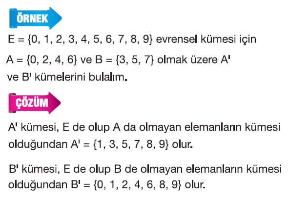 Kümelerde tümleme işlemi örnek soru 1