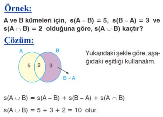 Kümelerde fark işleminin özellikleri örnek soru 3
