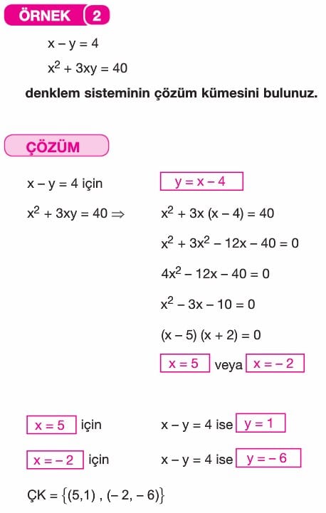 denklem ve esitsizlik sistemleri konu anlatimi sorulari cozumleri 11 sinif