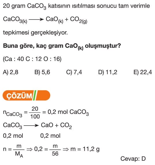 Kimyasal Tepkimeler ve Denklemler soruları çözümleri örnek 22 | Konu