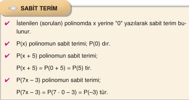 polinomlarda sabit terim ve katsayilar toplami 10 sinif